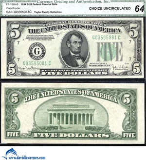 image for: Fr.1960-G 1934D $5 CGA Choice CU 64