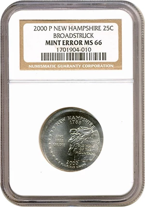image for: 2000-P New Hampshire 25c NGC MS66 - Broadstruck