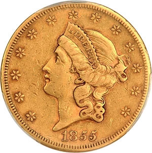 image for: 1855-S $20 PCGS VF35