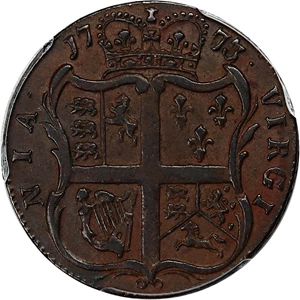 image for: 1773 Virginia Halfpenny PCGS XF45 (With Period)