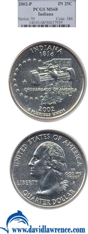 image for: 2002-P 25c Indiana PCGS MS68