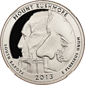 image for: 2013-S Mount Rushmore 25c NGC Proof 70 UCAM (Clad)