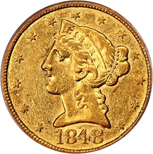 image for: 1848-C $5 PCGS AU50