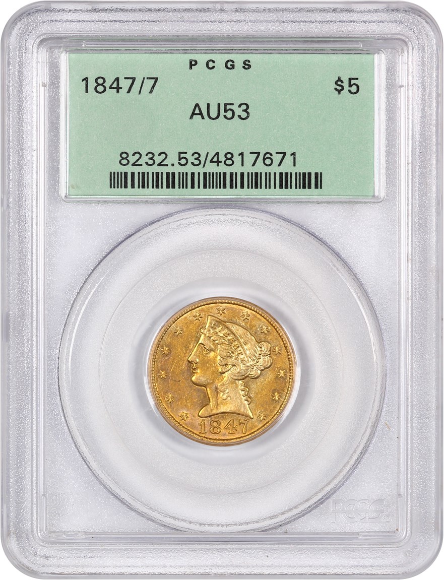 image for: 1847/7 $5 PCGS AU53 (OGH)