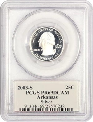 image for: 2003-S Arkansas 25c PCGS Proof 69 DCAM (Silver)