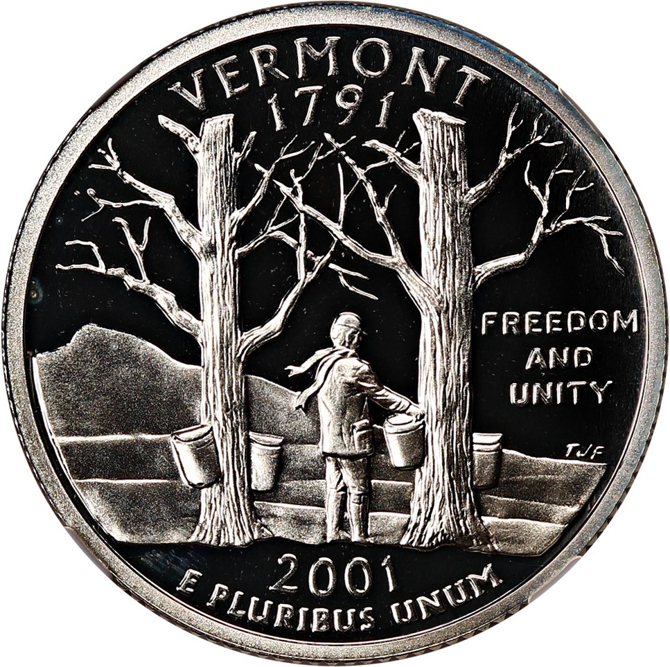 2001 S 50 Statehood Quarter, Proof Vermont Silver DCAM Proof (PR) Pricing  Guide | The Greysheet