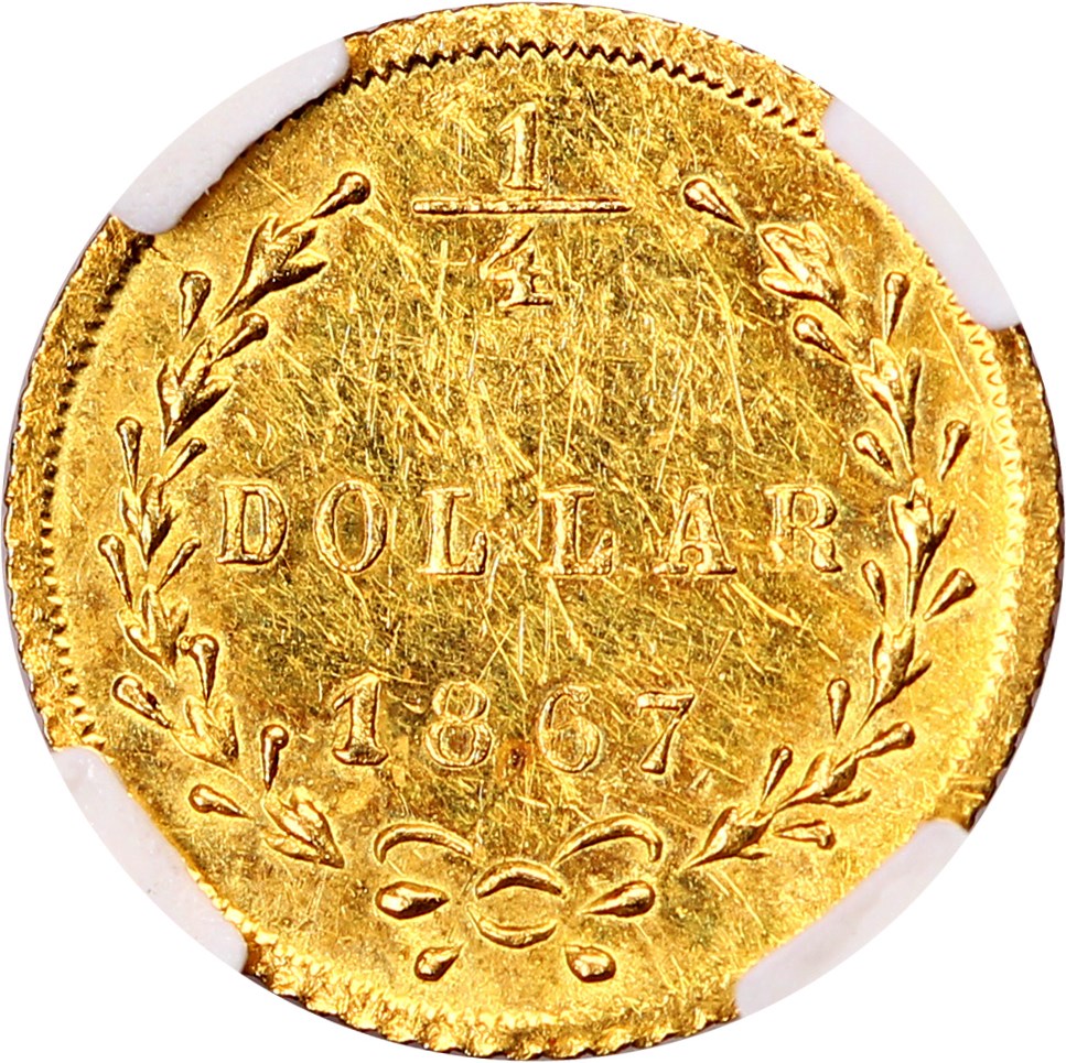 image for: 1867 Cal. Gold 25c NGC MS62 (BG-825)