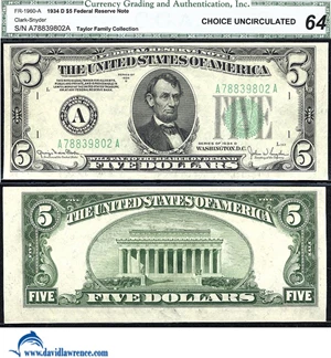 image for: Fr.1960-A 1934D $5 CGA Choice CU 64