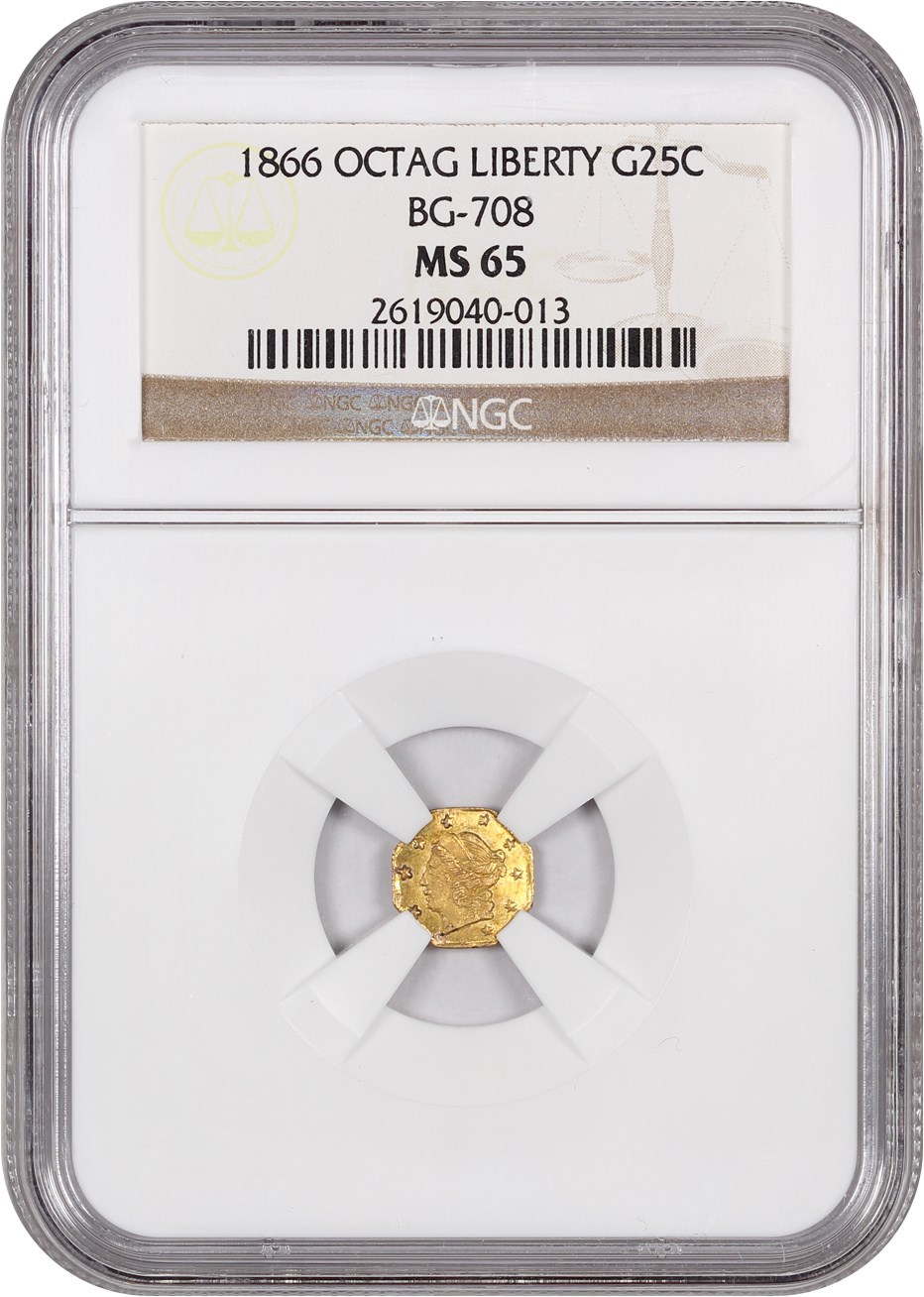 image for: 1866 Cal. Gold 25c NGC MS65 (BG-708)