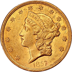 image for: 1857 $20 PCGS AU58
