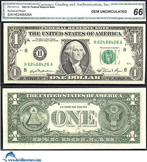 image for: Fr.1911-H 1981 $1 CGA Gem CU 66 *Serial H62488426A*