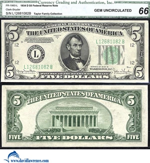 image for: Fr.1960-L 1934D $5 CGA Gem CU 66