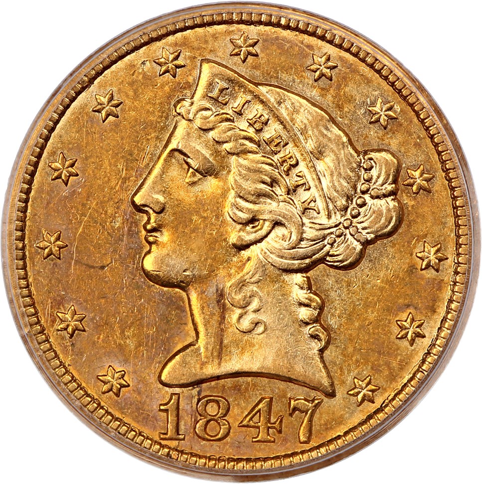 image for: 1847/7 $5 PCGS AU53 (OGH)