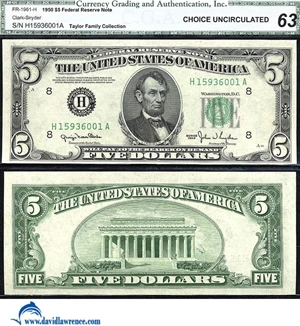 image for: Fr.1961-H 1950 $5 CGA Choice CU 63