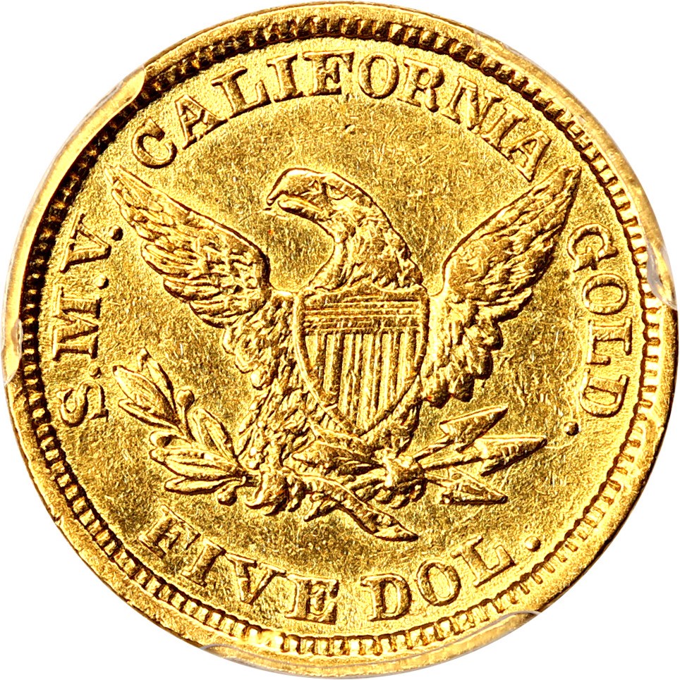 image for: 1849 Moffat $5 PCGS AU53