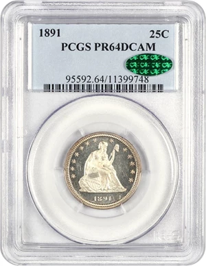 image for: 1891 25c PCGS/CAC Proof 64 DCAM