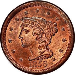 image for: 1856 1c PCGS/CAC MS65 RB (Slanted 5)