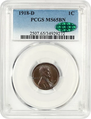 image for: 1918-D 1c PCGS/CAC MS65 BN