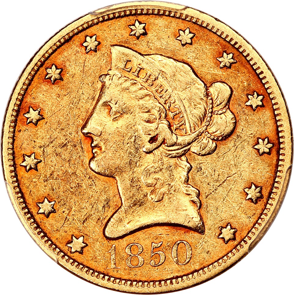 image for: 1850 $10 PCGS/CAC XF45 (Large Date)