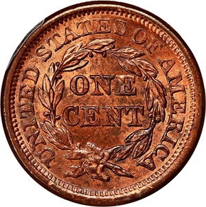 image for: 1856 1c PCGS/CAC MS65 RB (Slanted 5)