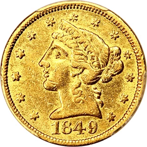 image for: 1849 Moffat $5 PCGS AU53