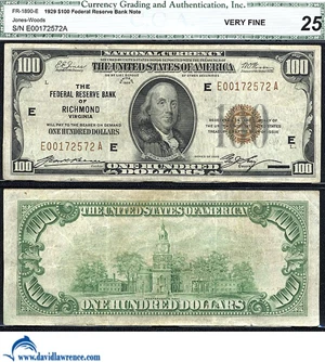 image for: Fr.1800-E 1929 $100 Richmond CGA VF25