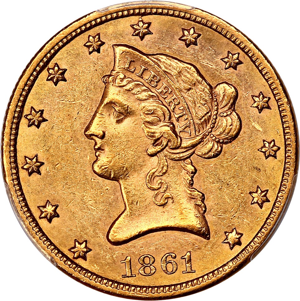 image for: 1861-S $10 PCGS AU58+