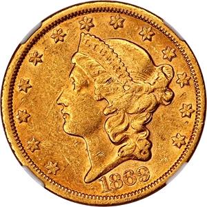 image for: 1869-S $20 NGC AU53