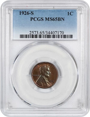 image for: 1926-S 1c PCGS MS65 BN