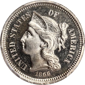 image for: 1866 3cN PCGS/CAC Proof 65 CAM
