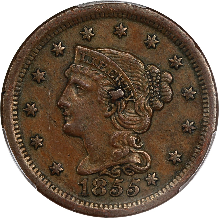 image for: 1855 1c PCGS AU53 (Knob Ear)