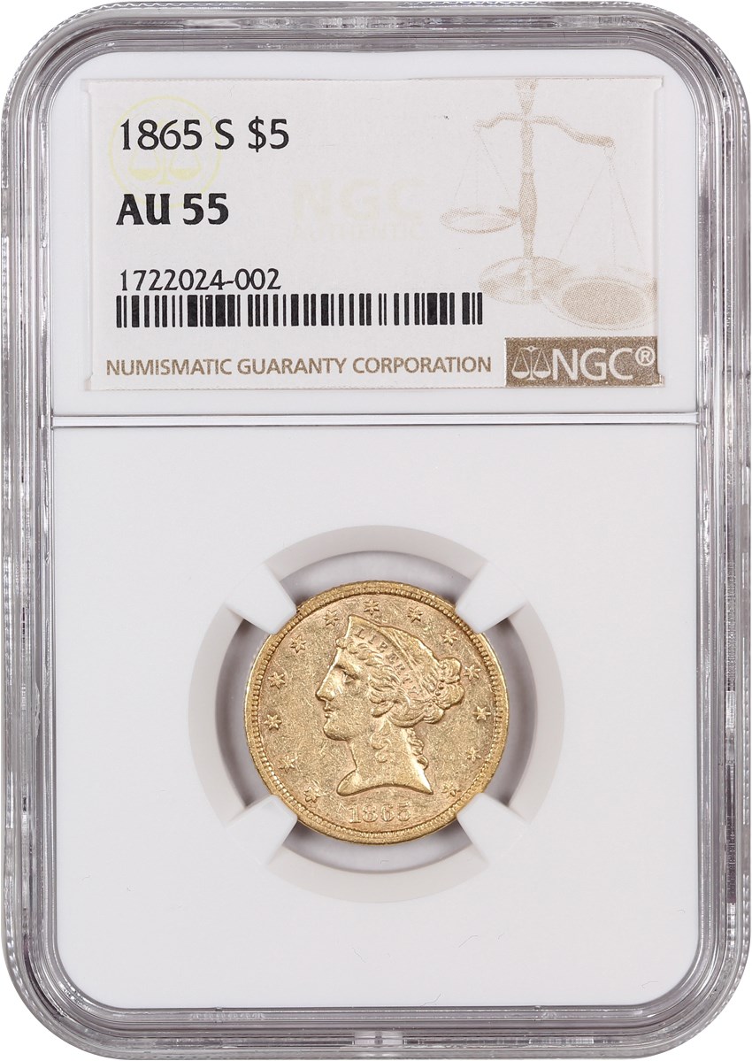 image for: 1865-S $5 NGC AU55