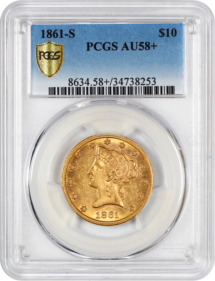 image for: 1861-S $10 PCGS AU58+