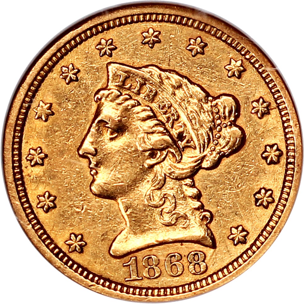 image for: 1868-S 2 1/2 NGC AU50