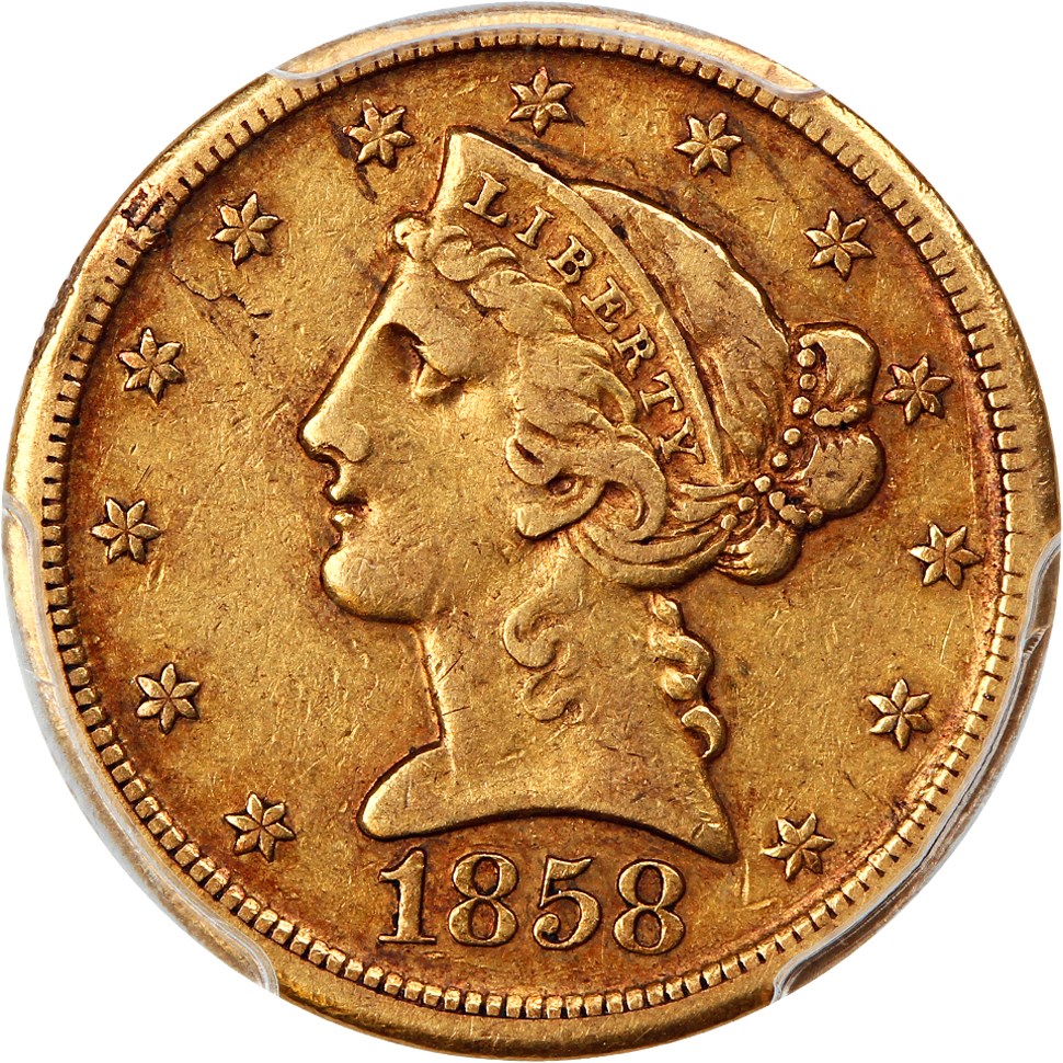 image for: 1858-D $5 PCGS XF40