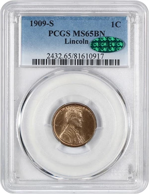 image for: 1909-S Lincoln 1c PCGS/CAC MS65 BN