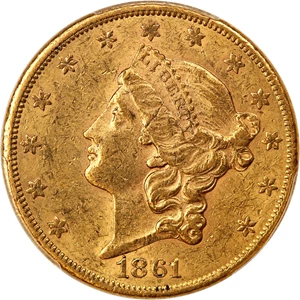 image for: 1861-S $20 PCGS/CAC AU58