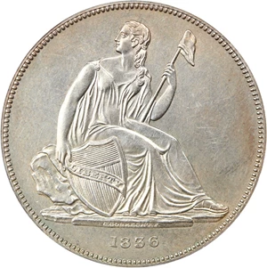 image for: 1836 Gobrecht $1 PCGS Proof 62 (Name on Base, Original, Coin Alignment)