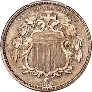 image for: 1866 5c PCGS Proof 62 (With Rays)