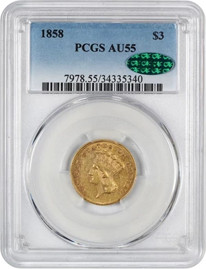 image for: 1858 $3 PCGS/CAC AU55