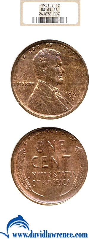 image for: 1921-S 1c NGC MS65 RB