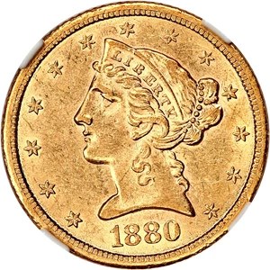 image for: 1880-CC $5 NGC AU58