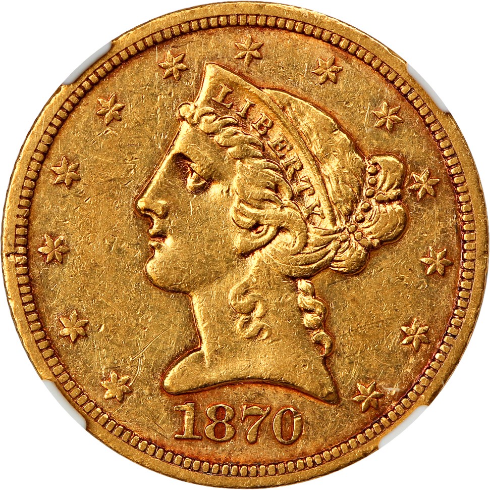 image for: 1870-S $5 NGC/CAC AU55