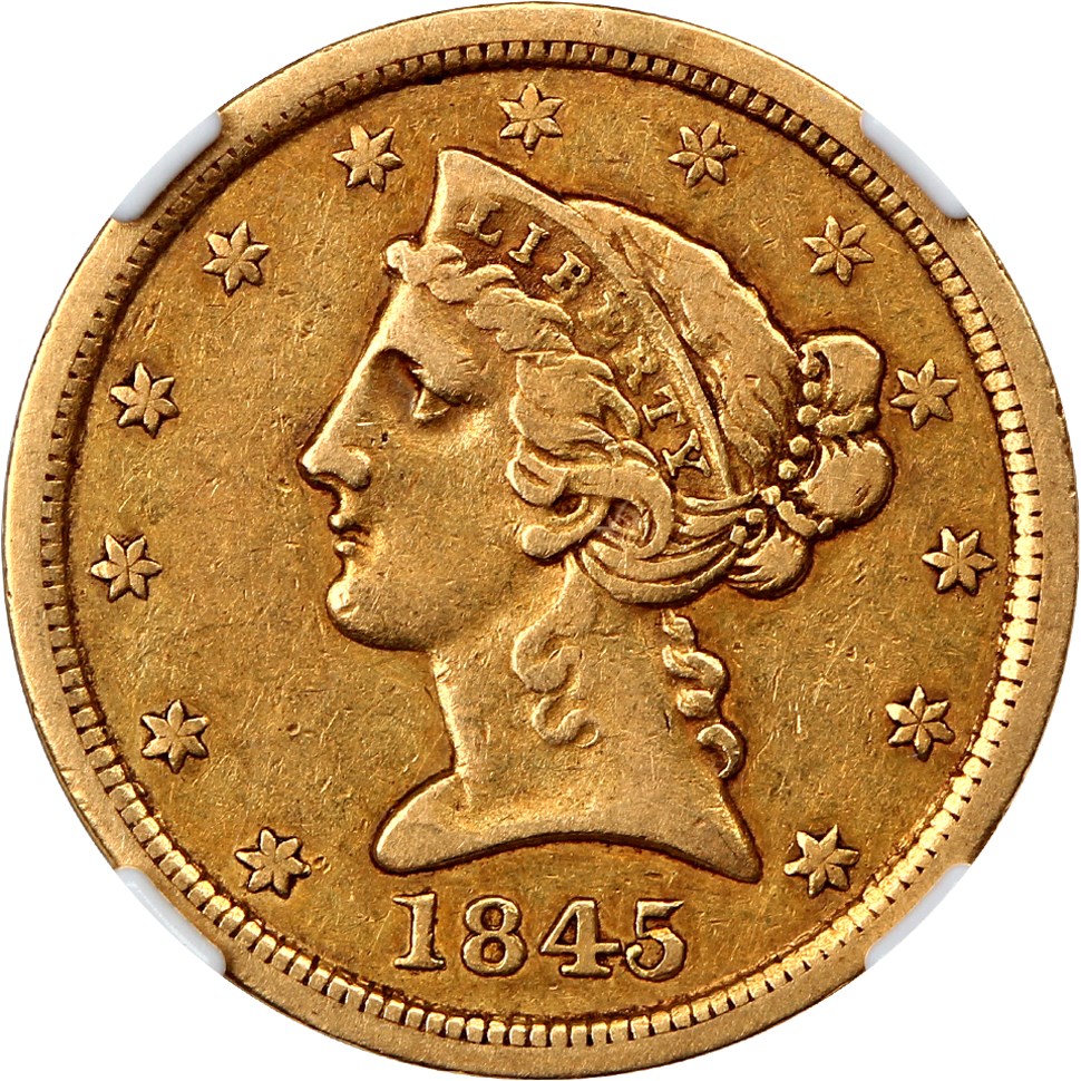 image for: 1845-O $5 NGC/CAC XF40