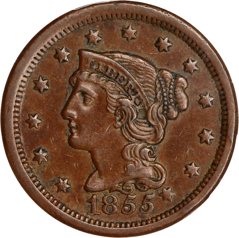 image for: 1855 1c PCGS AU53 (Knob Ear)