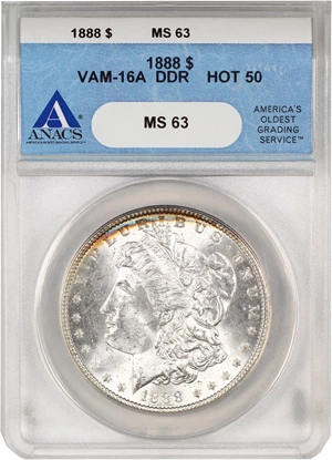 image for: Hot 50 VAM: 1888 $1 ANACS MS63 (VAM-16, DDR)