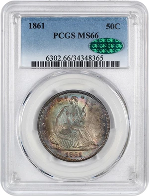 image for: 1861 50c PCGS/CAC MS66