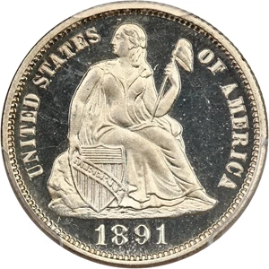 image for: 1891 10c PCGS/CAC Proof 66 DCAM ex: D.L. Hansen