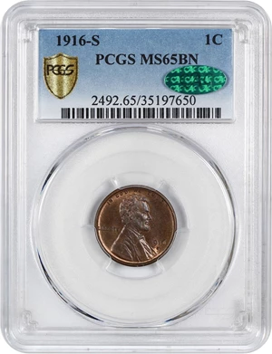 image for: 1916-S 1c PCGS/CAC MS65 BN