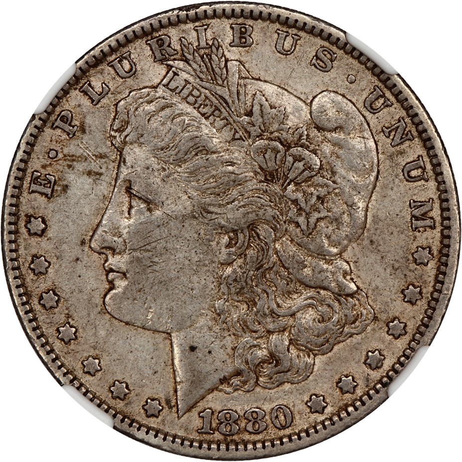 image for: Top 100 VAM: 1880-O $1 NGC XF45 (VAM-49, 8/7 Ear Hangnail)